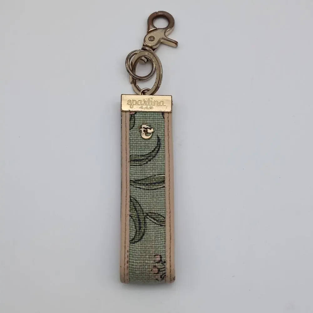Spartina 449 Key Chain Womens One Size Green Floral Leather Wristlet Bracelet